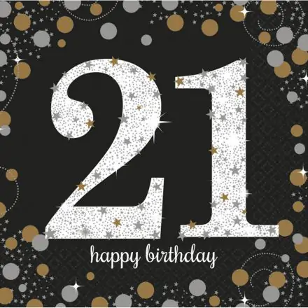 Serwetki Happy Birthday Gold 21, 16 szt., 33*33 cm zdjęcie produktu