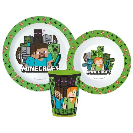 Minecraft Creeper zestaw zastawy stołowej, Micro Plastic Set, ze szklanką 260 ml zdjęcie produktu
