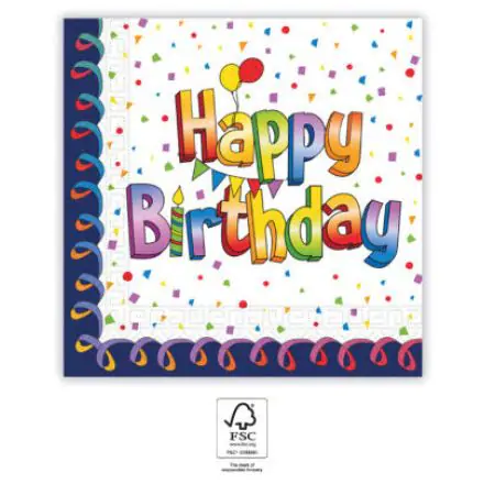 Wielokolorowe serwetki Happy Birthday, 20 sztuk, 33x33 cm, FSC zdjęcie produktu