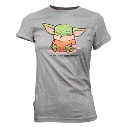 Szara damska koszulka T-Shirt Star Wars Mandalorian Cute Yoda The Child Sleeping zdjęcie produktu