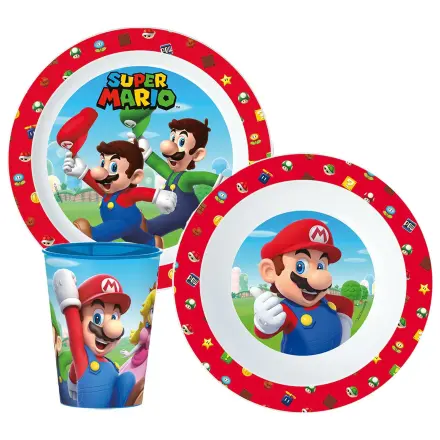 Zestaw naczyń Super Mario Mushroom Kingdom, Micro Plastic Set, ze szklanką 260 ml zdjęcie produktu